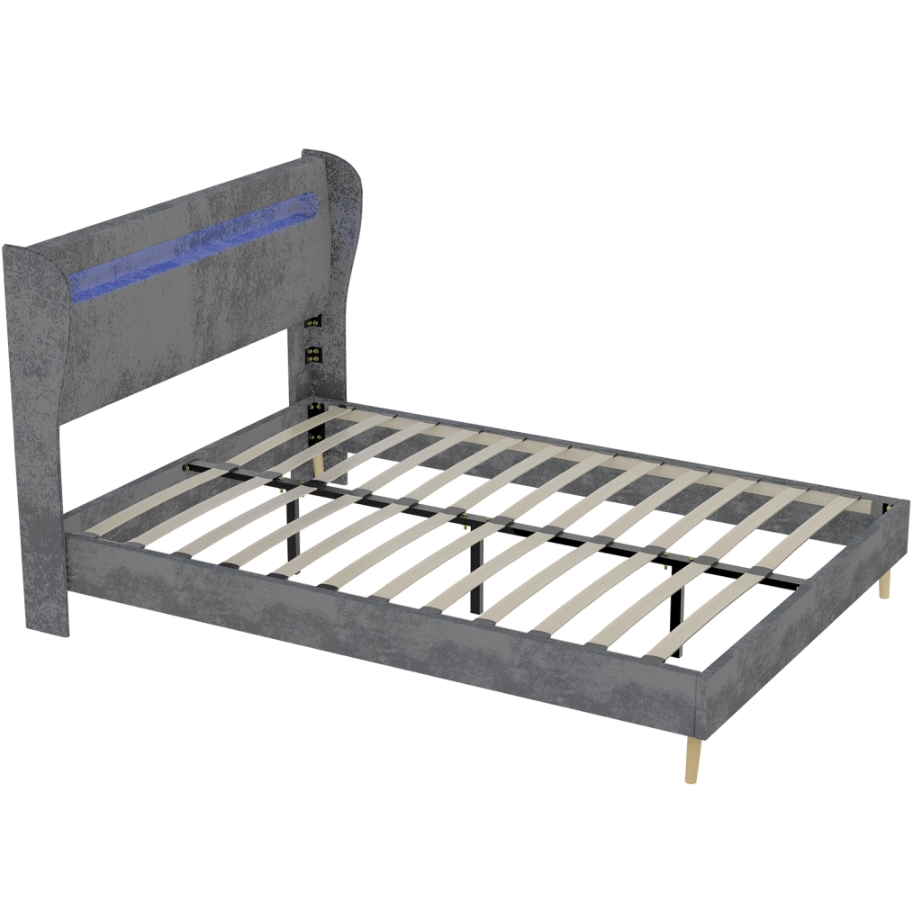 Letto imbottito 160x200 cm con testiera LED regolabile, grigio