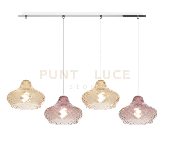 SOSPENSIONE CROMO 4 LUCI RETTANGOLARE VETRI (2 X PICCOLO AM + 2 X PICCOLO RU) 1191CR-S4 RP-AR