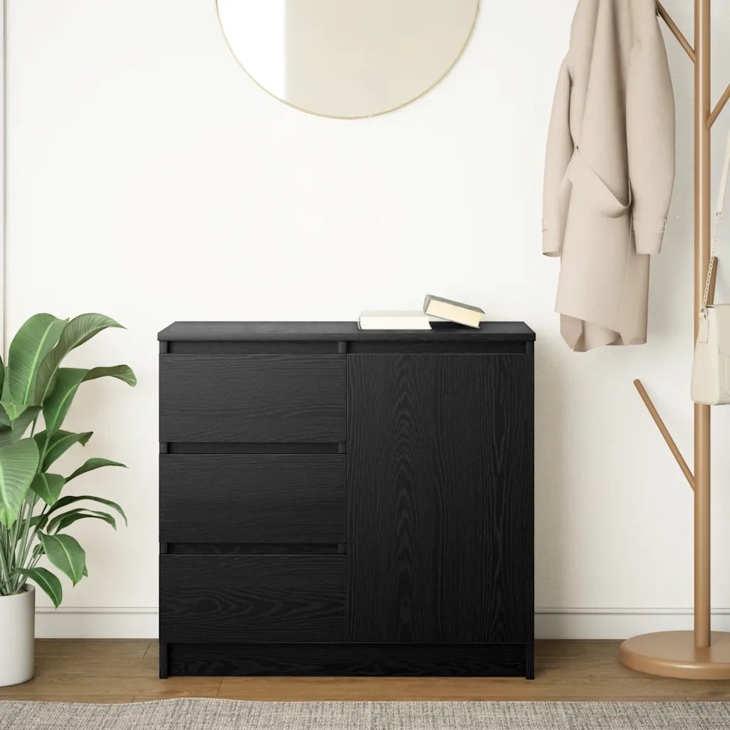 Credenza con Cassetto Rovere Nero 71x35x65 cm Legno Multistrato
