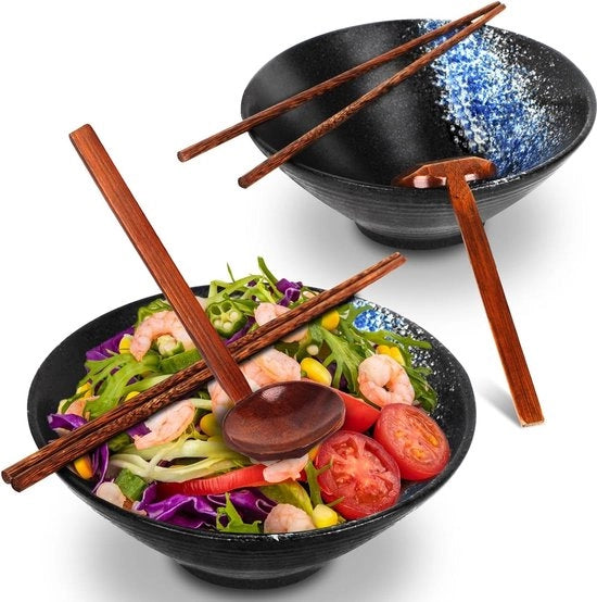 Set di Bowl in Ceramica Antiscivolo per Servire Ramen e Insalate Giapponesi - 1000 ml 20 x 20 x 8 cm