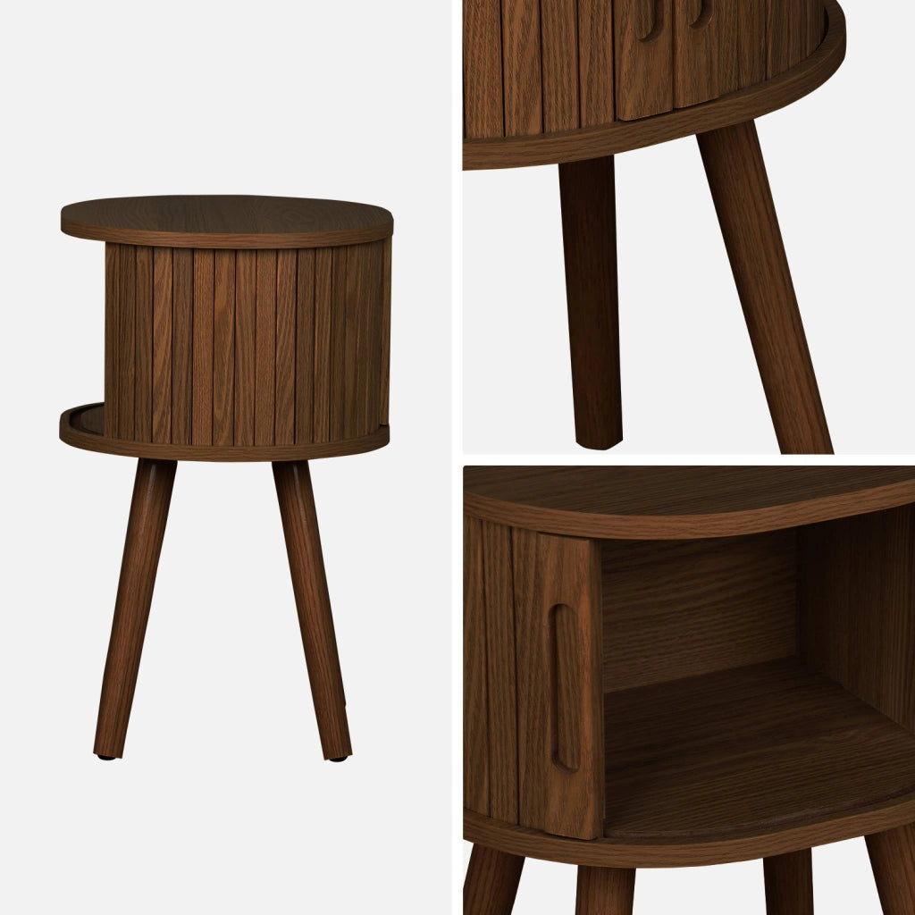 Tavolino da notte scandinavo con decorazioni in legno, 2 porte
