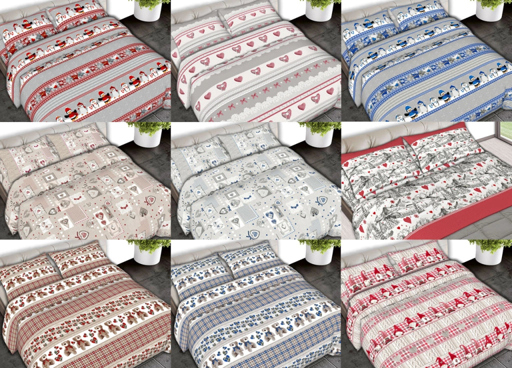 Completo Lenzuola Letto 100% Cotone Made Italy Disegni Invernali Natalizi C.N - 2 Piazze - Shabby Grigio