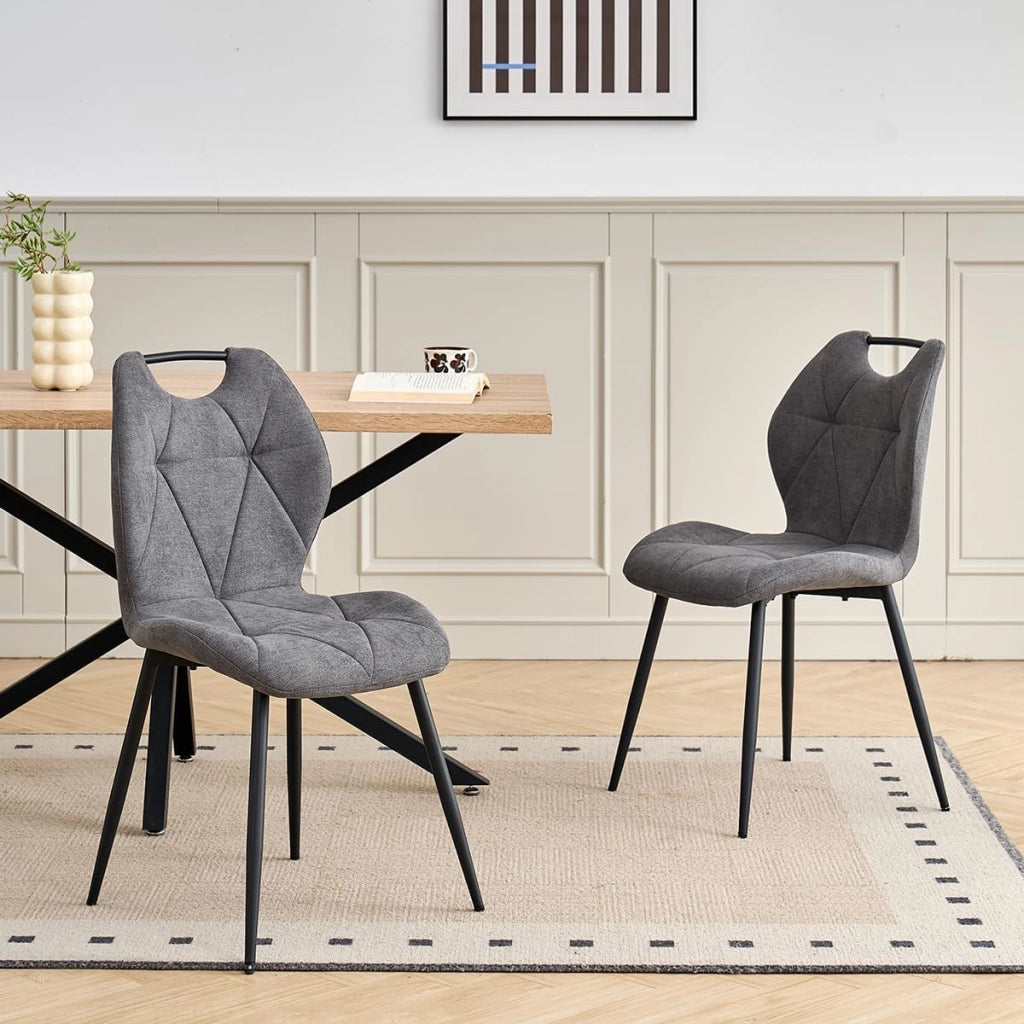 GrandCA HOME Set di 4 Sedie da Pranzo, Cucina Sedia, Imbottite e Soggiorno con Schienali in Tessuto e Gambe in Metallo con Maniglie Per Sala da Pranzo, Cucina e Soggiorno（Grigio Scuro）