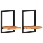 2 pz Mensole Parete | Mensola sospesa 25x25x35 cm Legno Massello Acacia e Acciaio