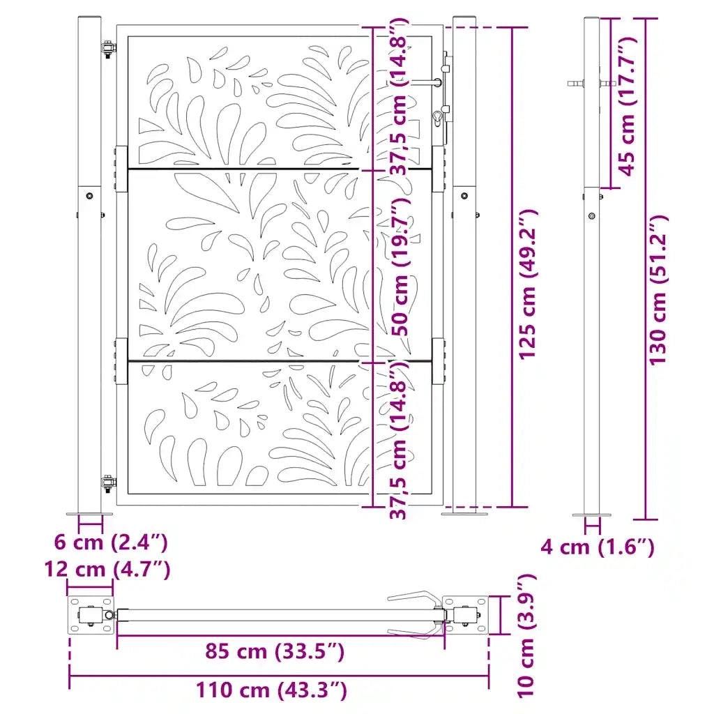 Cancello da giardino nero 100x125 cm in acciaio design ondulato 4100970