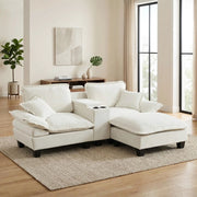 Divano Angolare Modulare con Contenitore, USB e Ottomane ¨C Xylo ¨C Chenille Beige