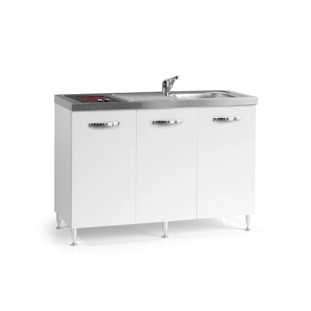 Cucinino Indiano120VT2 bianco frassinato con top inox e piano cottura elettrico