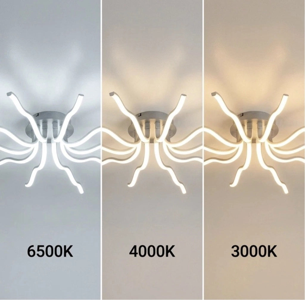Plafoniera LED moderna 56W Ø100cm a piovra con bracci ondulati e CCT switch 3 colori, lampada da soffitto scenografica per interni