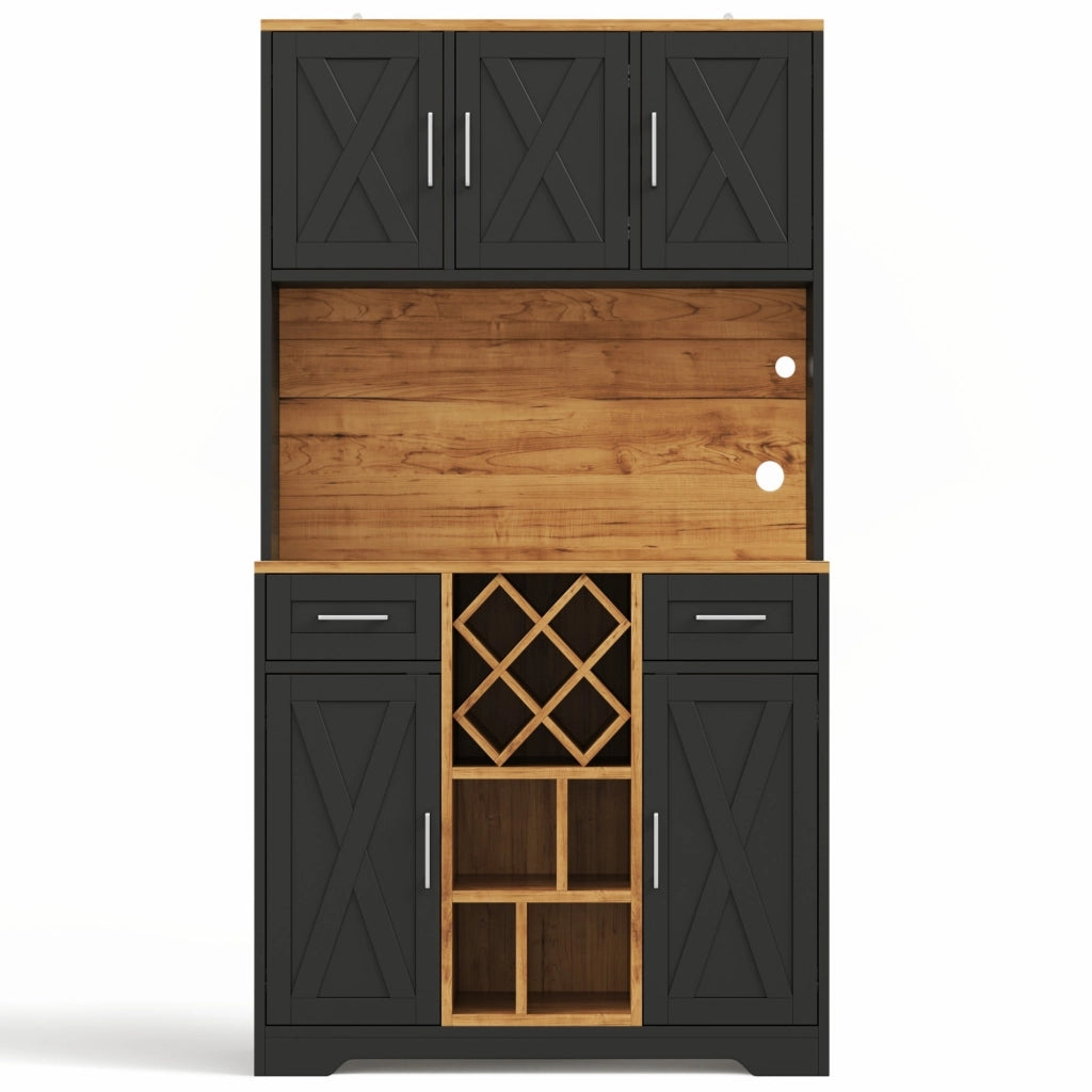 Mobile cucina alto con illuminazione LED RGB, 2 cassetti, portabottiglie estraibile e presa integrata 105x40x180 cm
