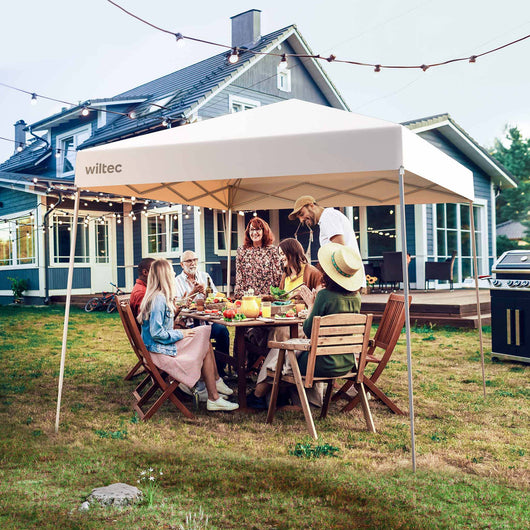 Gazebo pieghevole bianco, 2,5 x 2,5 x 2,7 m con chiusura centrale, Tenda per fiere eventi mercati