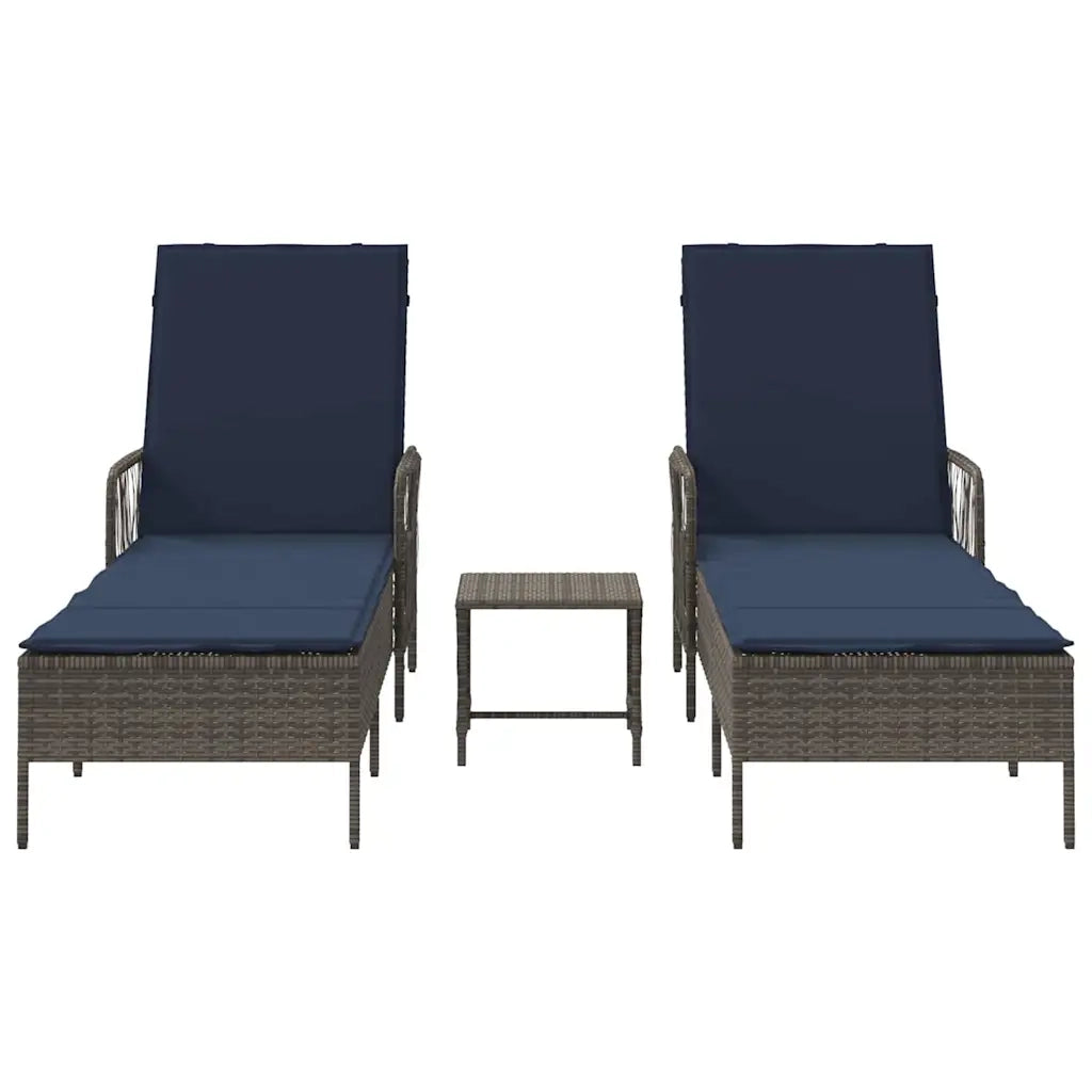 Lettino da sole 3 pcs Grigio e Blu Navy 200 x 55 x 92 cm 365438