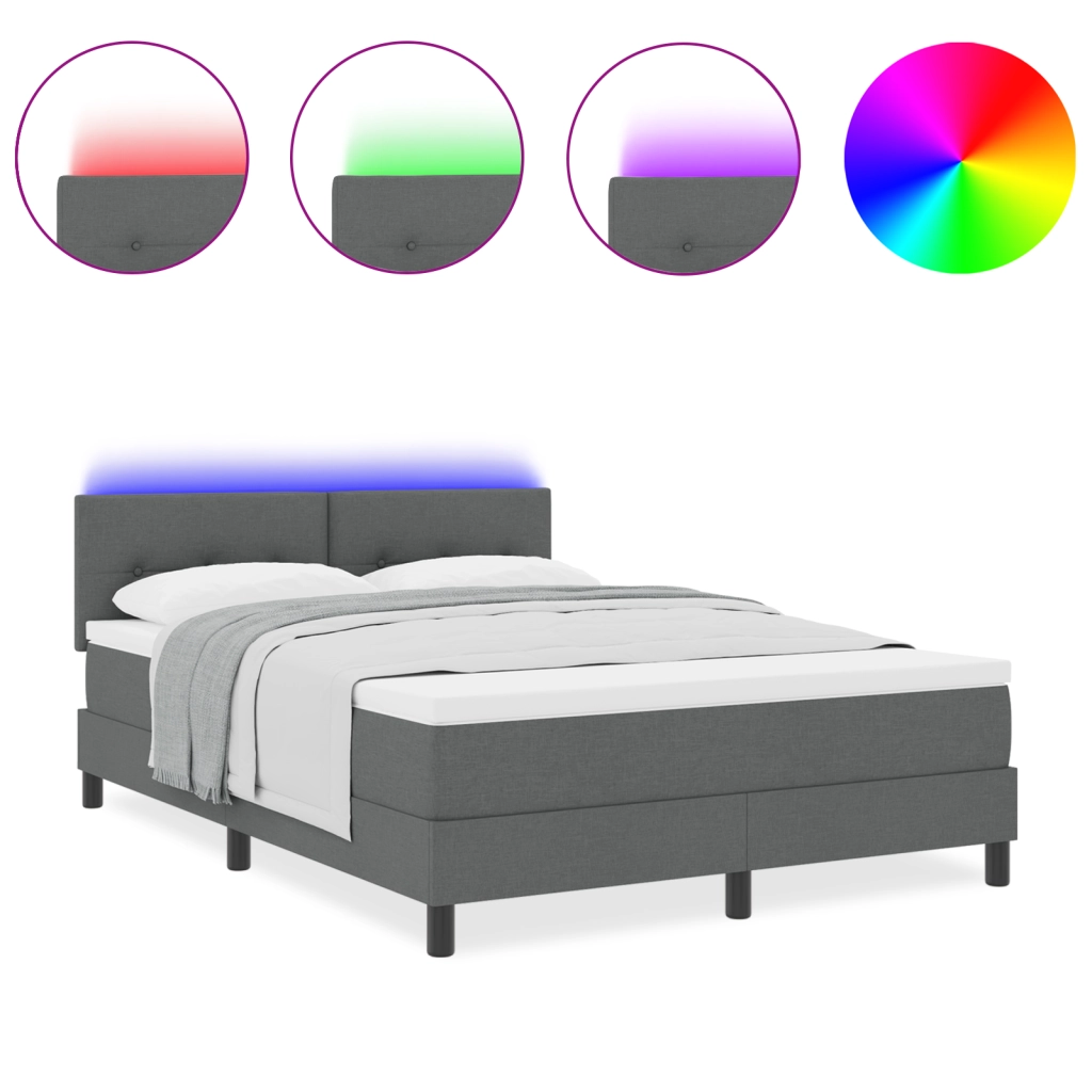 Letto con Contenitore e Materasso & LED Grigio Scuro 140x190 cm Tessuto