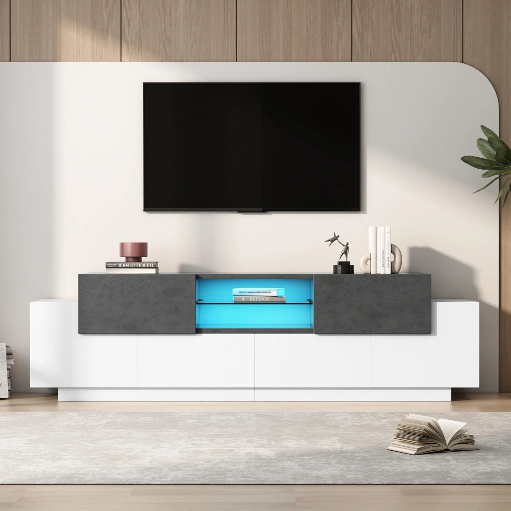 Mobile TV con 2 cassetti; 4 ante e 3 vani; LED - per soggiorno - 180x40x45 cm - bianco e grigio