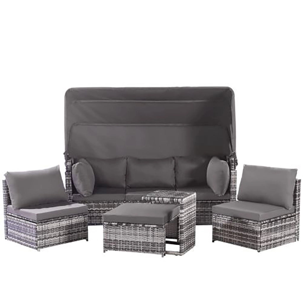 Set da giardino con tetto solare - Xylo - Grigio - Tavolo e sgabelli inclusi