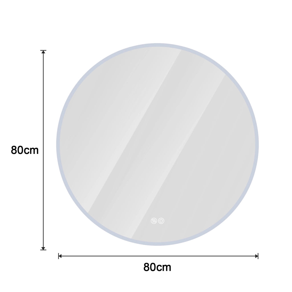 Specchio bagno LED rotondo 80 cm; dimmerabile; antiappannamento; 3 temperature di colore