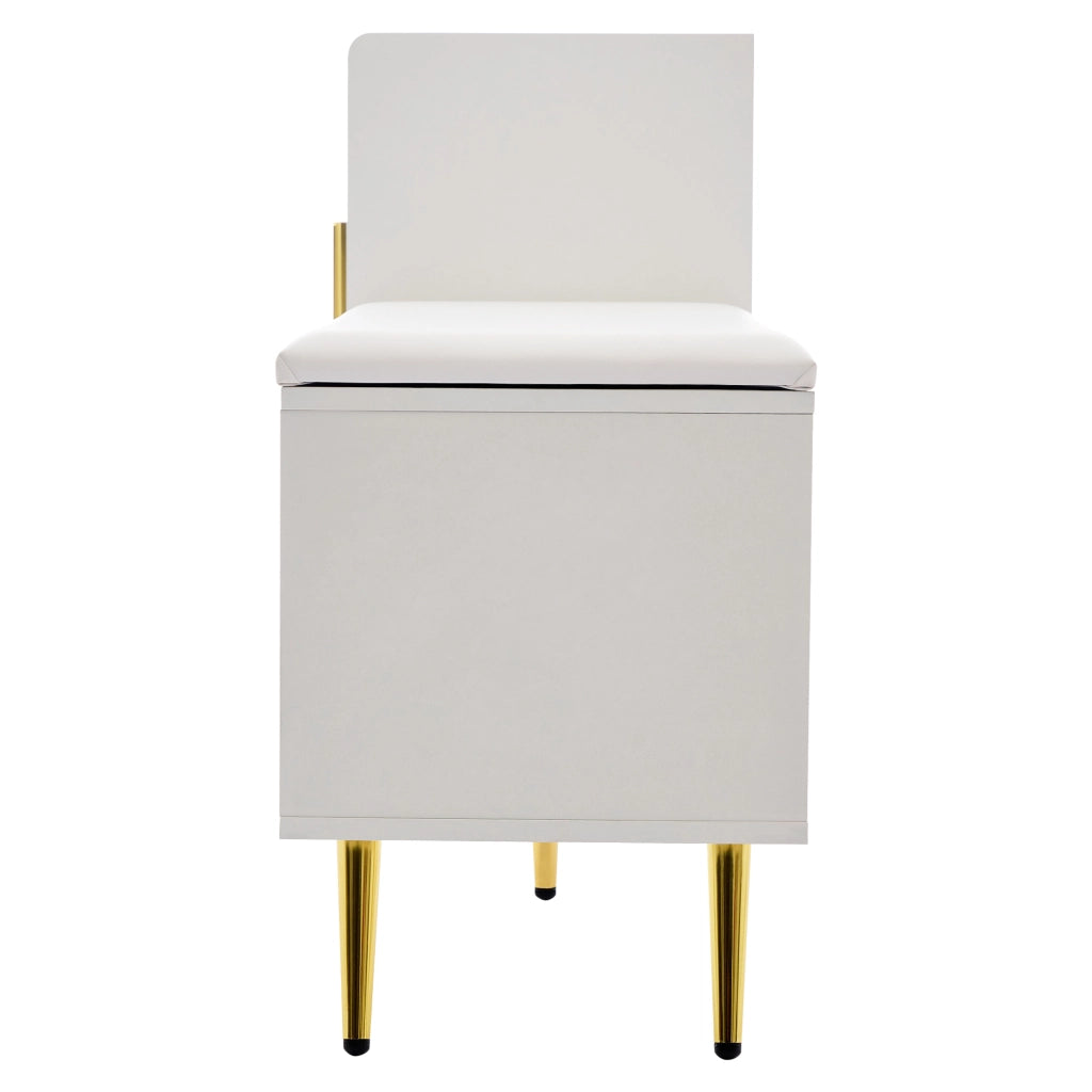 Scarpiere d'ingresso con seduta imbottita - Zephmum- Bianco lucido, ripiani multipli, accessori dorati
