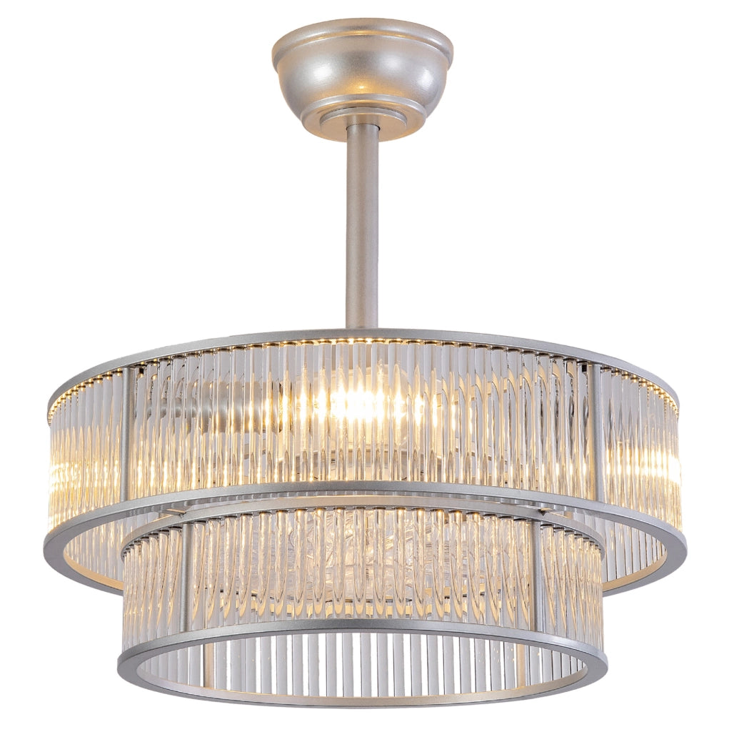 VENTILATORE da soffitto con luce, cristalli e 6 velocità Argento