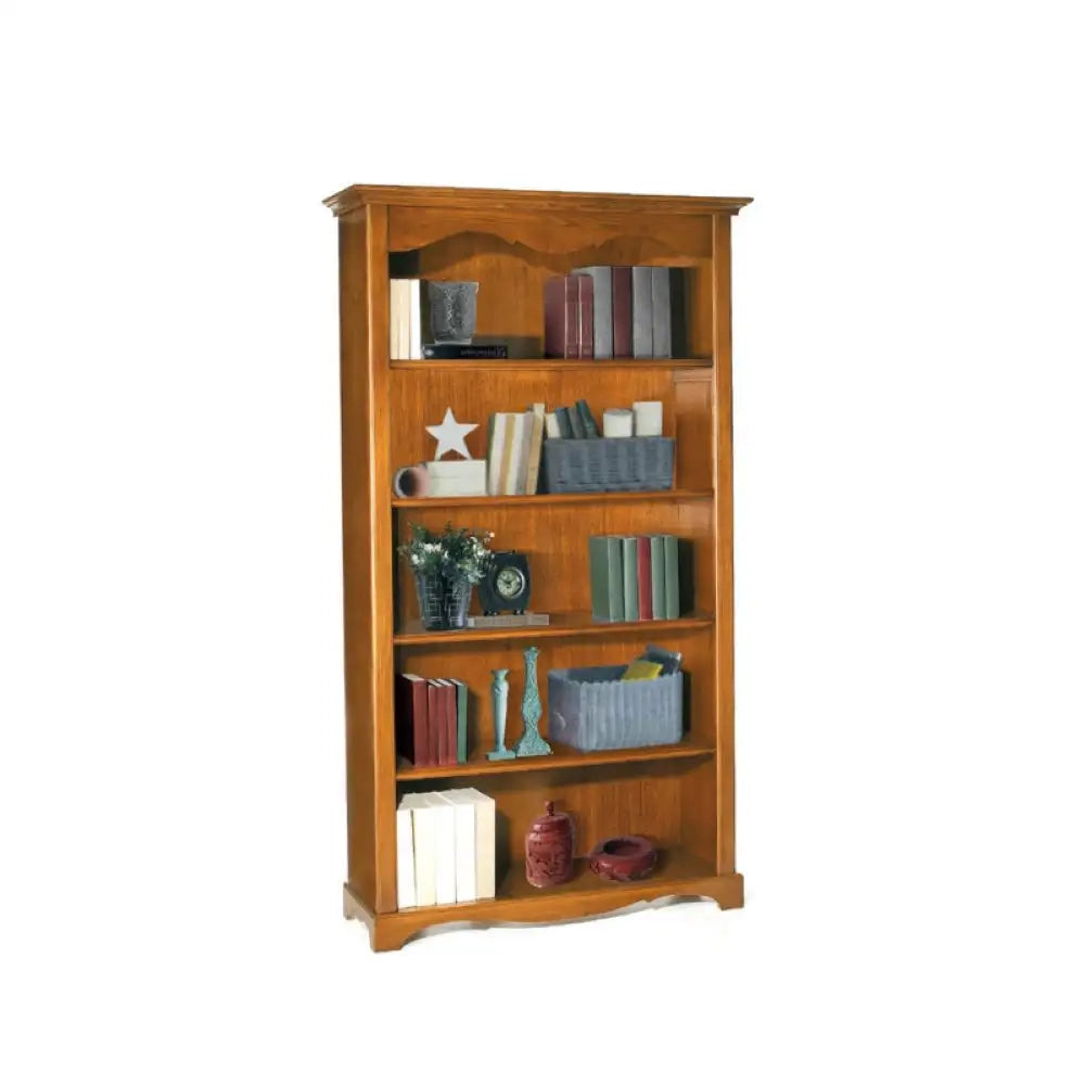 Libreria 4 ripiani in stile arte povera in legno massello e mdf con rifinitura in noce lucido 120x40x210 H