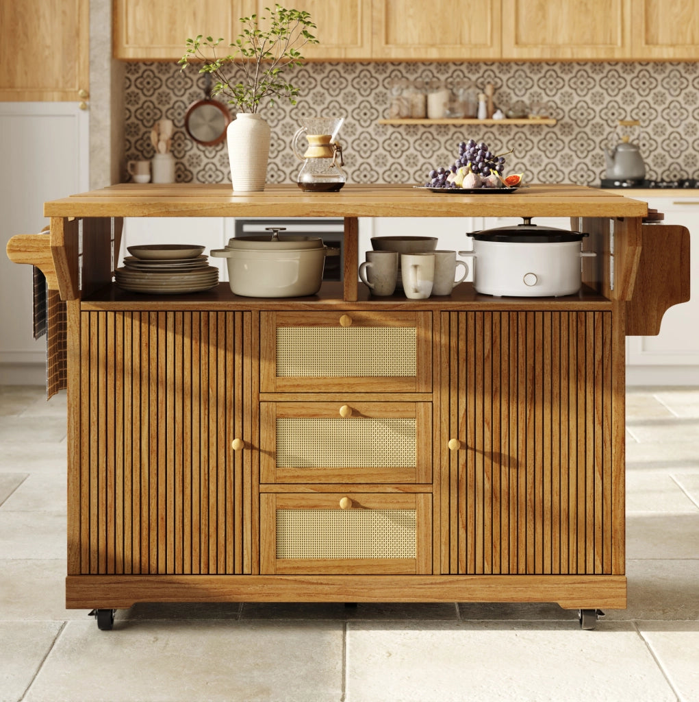 Carrello cucina pieghevole con piano estensibile, marrone scuro