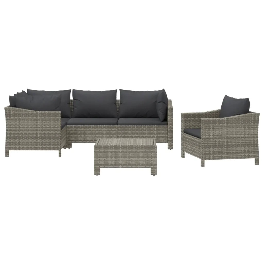 Set Divani da Giardino 6 pz con Cuscini in Polyrattan Grigiocod mxl 124589