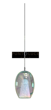 IRIDE-P Sospensione 1 luce con struttura cromo e vetro iridescete attacco E27 senza base diam.18cm