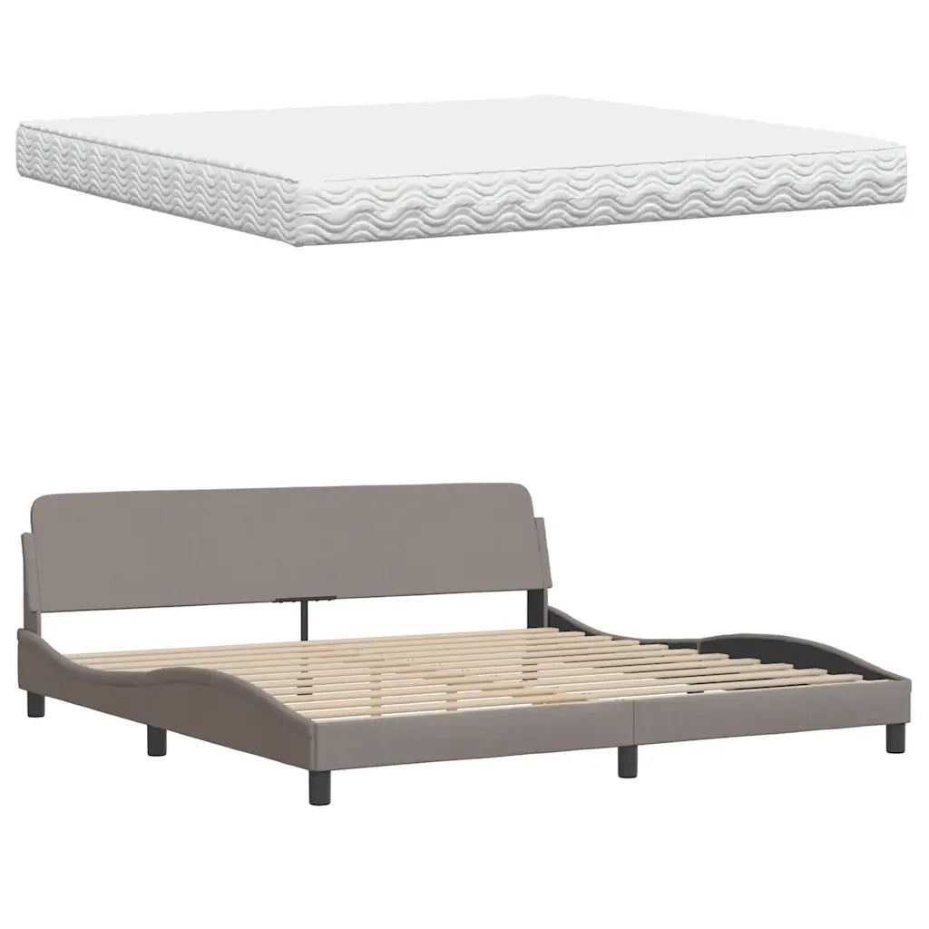 Letto con Materasso Hanko Tortora 200x200 cm in Tessuto 3310556