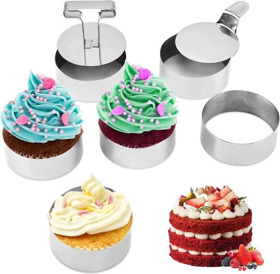 Anelli per Dessert 8 Anelli con diametro 8.8 cm Anello per Cottura in Acciaio Inox Anello per Torta con Lifter Piatto Circolare per la Cottura di Dessert e Mousse