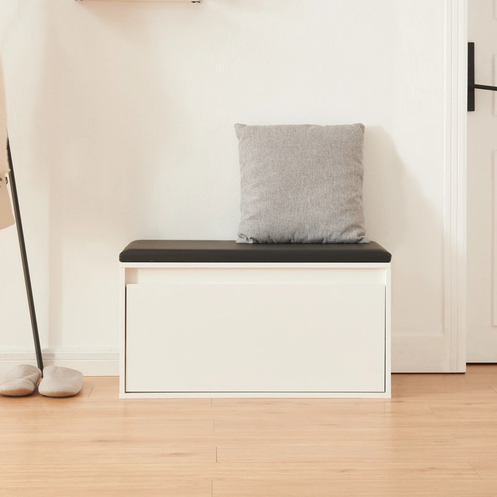 Panchina Portascarpe Degerfors con Cassetto 80x39x45 cm Bianco / Nero [en.casa]