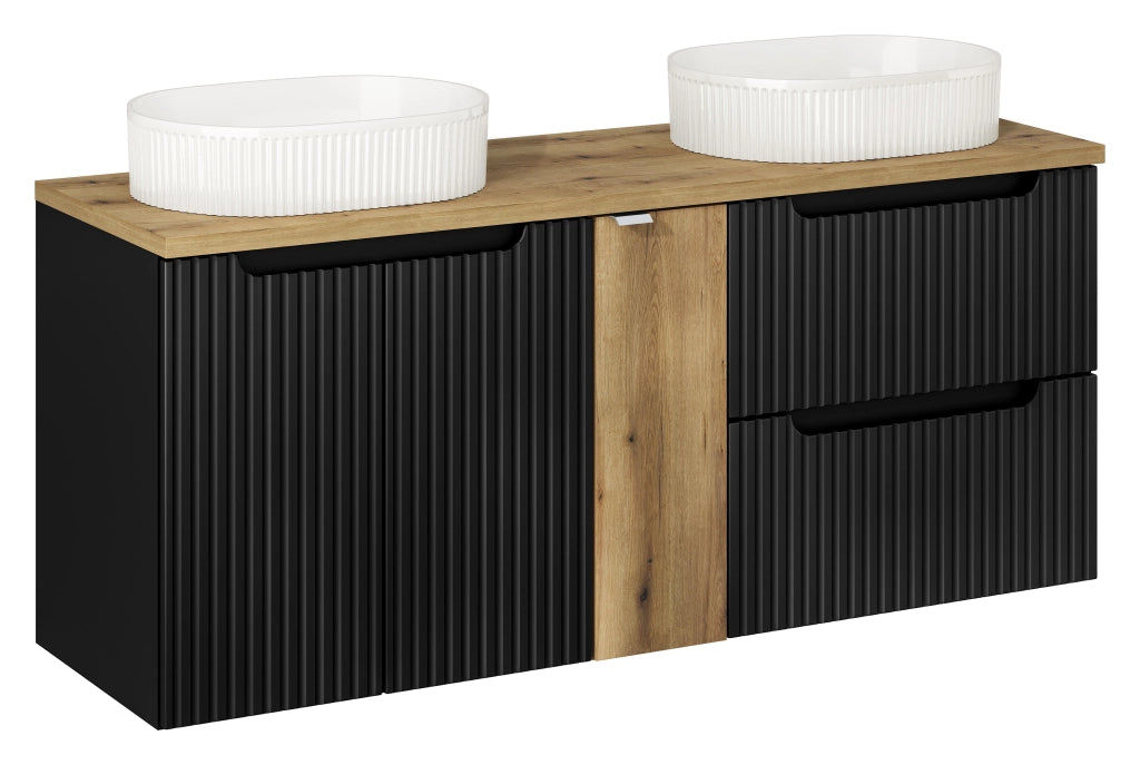 Set mobili bagno 140 cm con piano e 2 lavabi da appoggio Beyond Nova Black 140 x 1401 x 40 cm