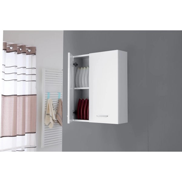 Pensile da Bagno 2 Ante Mobiletto Sospeso in Legno Bianco 60 cm Feridras