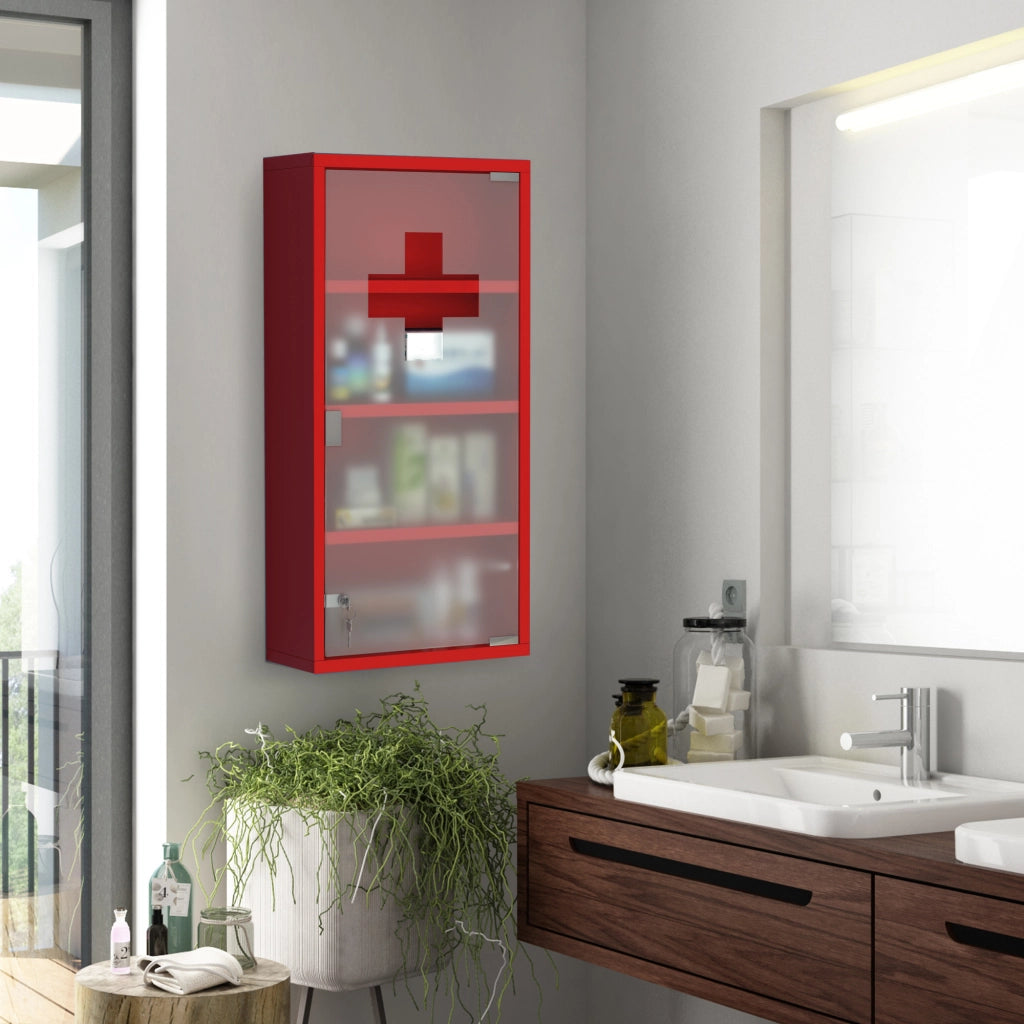 Armadietto Medicinale con Chiusura a Chiave ¨C Zephmum ¨C Rosso Acciaio 60x30x12 cm