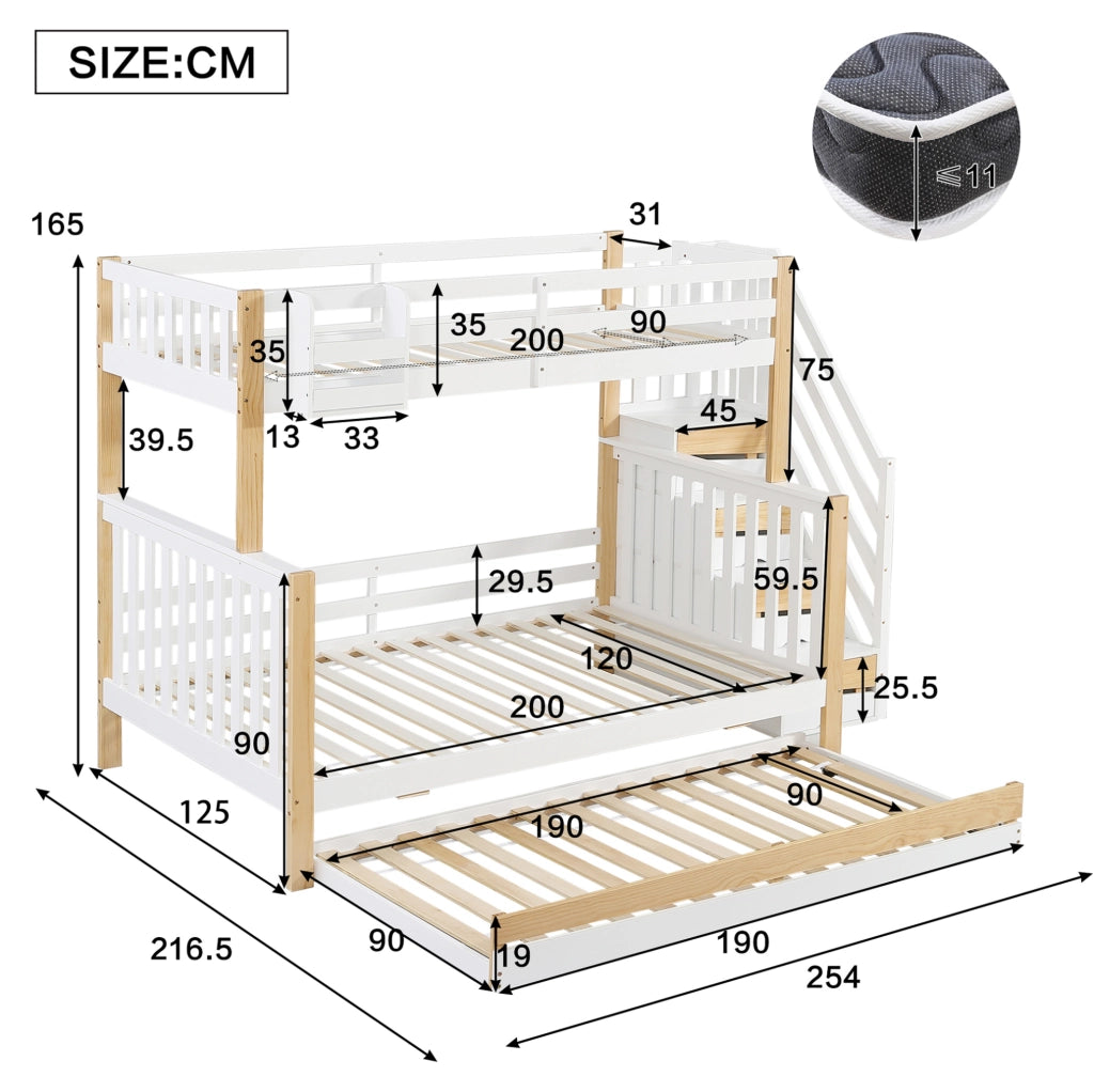 Letto a castello 90x200/120x200 cm con letto estraibile