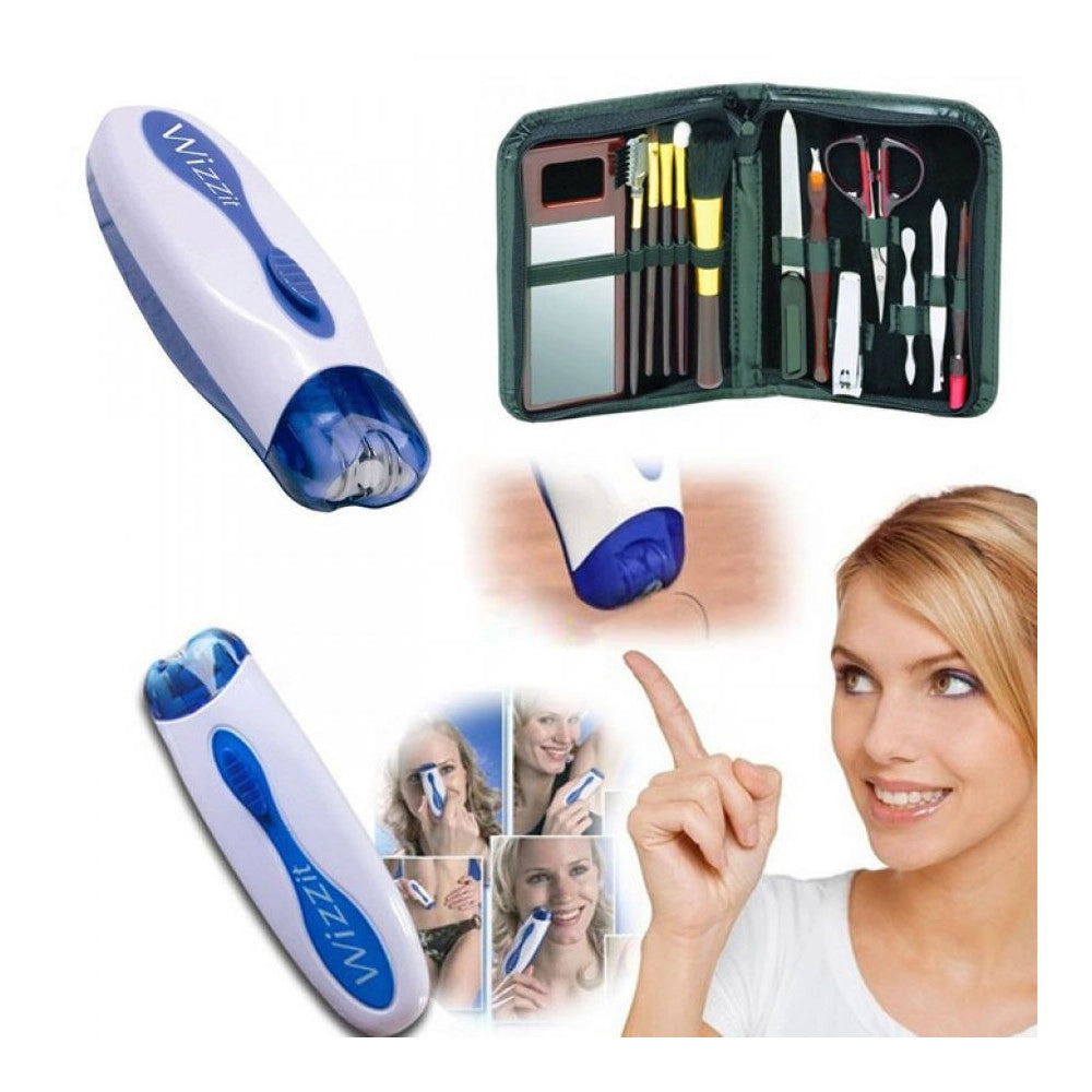 Trade Shop - Epilatore Wizz It Portatile Wizzit Depilatore Donna Kit Manicure Con Astuccio -