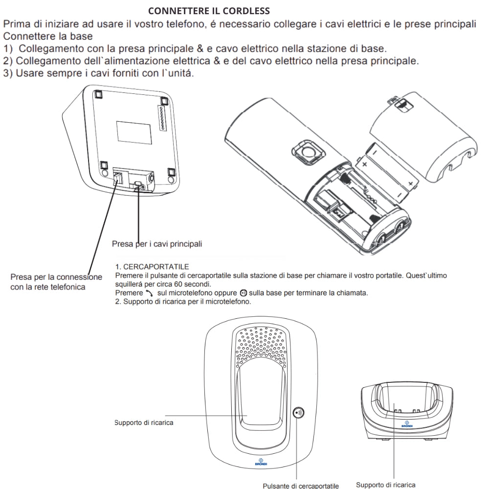 Brondi gala telefono cordless 1880/1900mhz con identificatore di chiamata nero