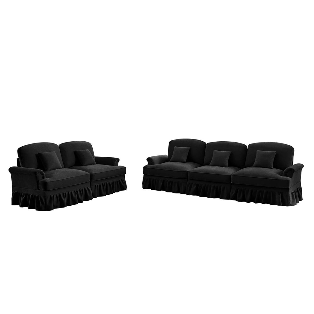 Set modulare 2 pezzi - Xylo - 3+2 posti, chenille, stile classico, nero