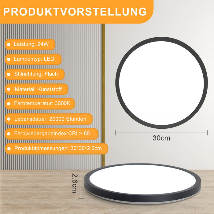 ZMH Lampada da soffitto plafoniera LED moderna rotonda nera 30cm per interni