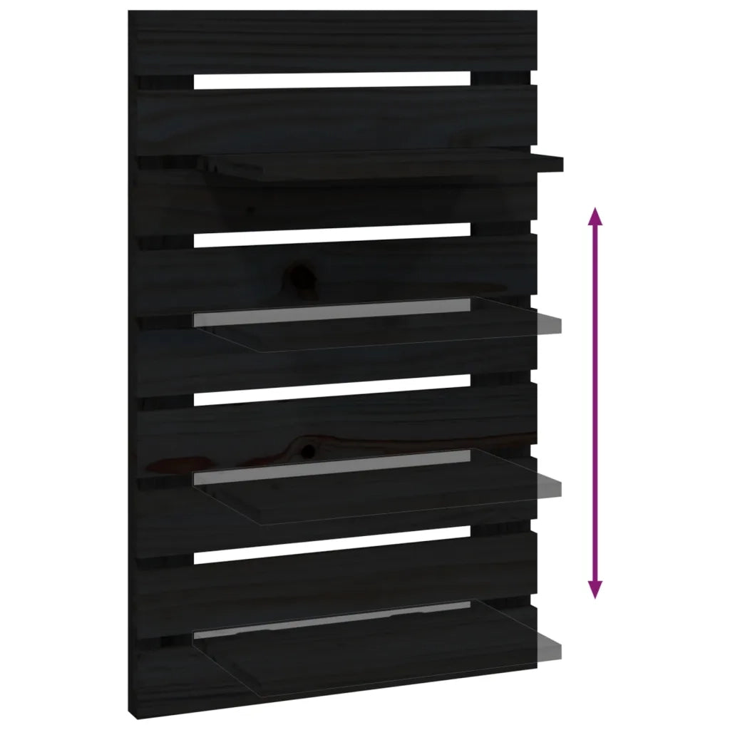 Mensole da Letto a Parete 2 pz Nero Legno Massello di Pino 824772