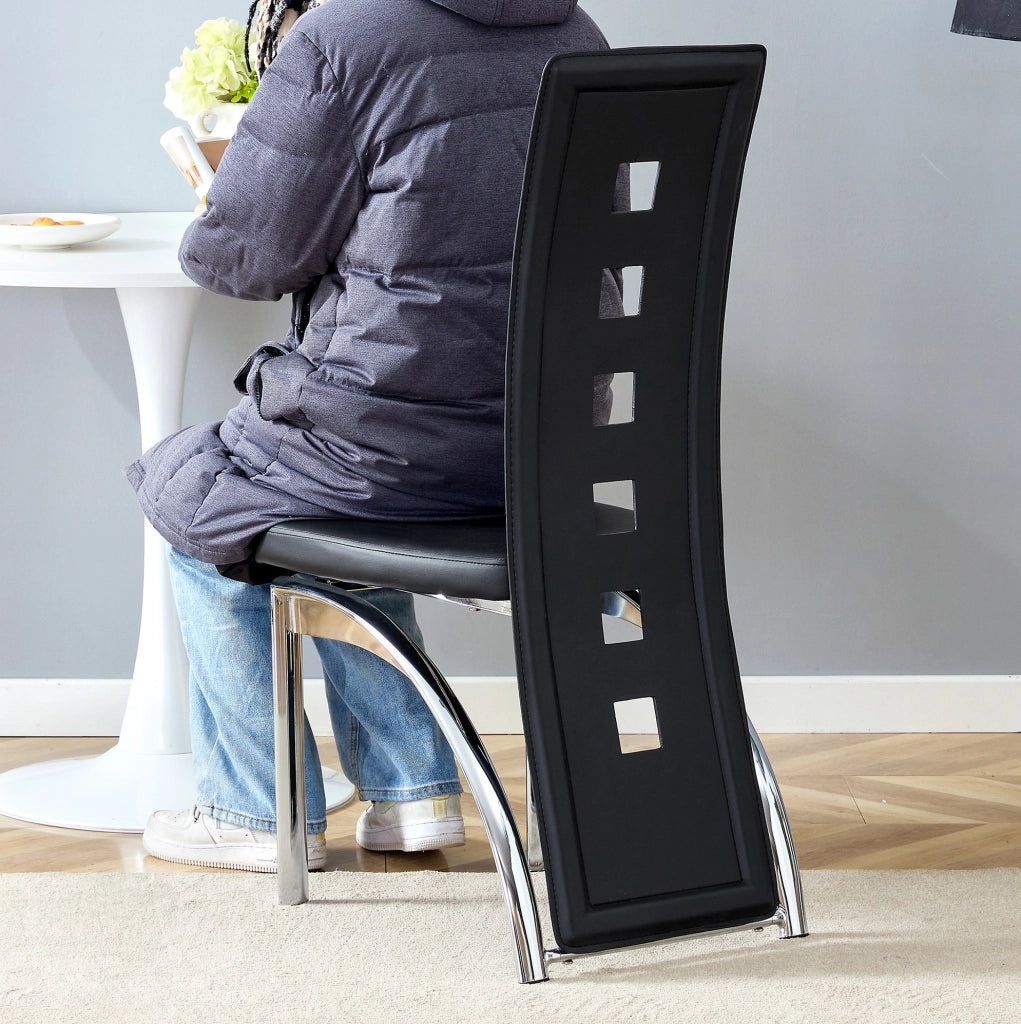 Set 2 sedie da pranzo nere in PU con gambe argentate