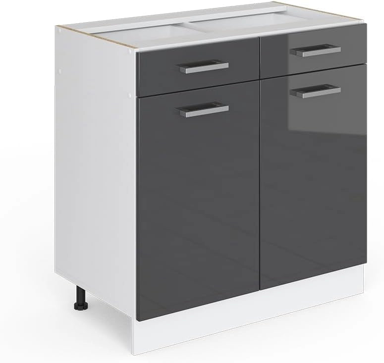 Frontale cucina R-Line, Antracite lucido, 79.2 x 70.8 cm frontale del mobile per mobile base con cassetti, adatto per armadi da cucina R-Line per un montaggio semplice