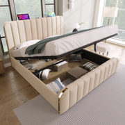 Letto contenitore imbottito 140x190 cm beige con USB e Type-C