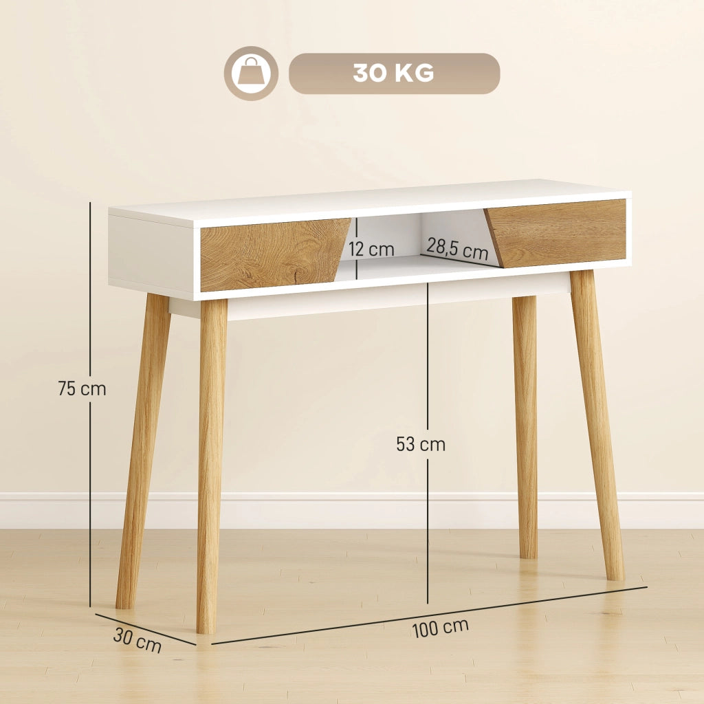 Consolle per Ingresso con 2 Cassetti e Gambe in Legno per Salone ¨C zephmum ¨C Bianco