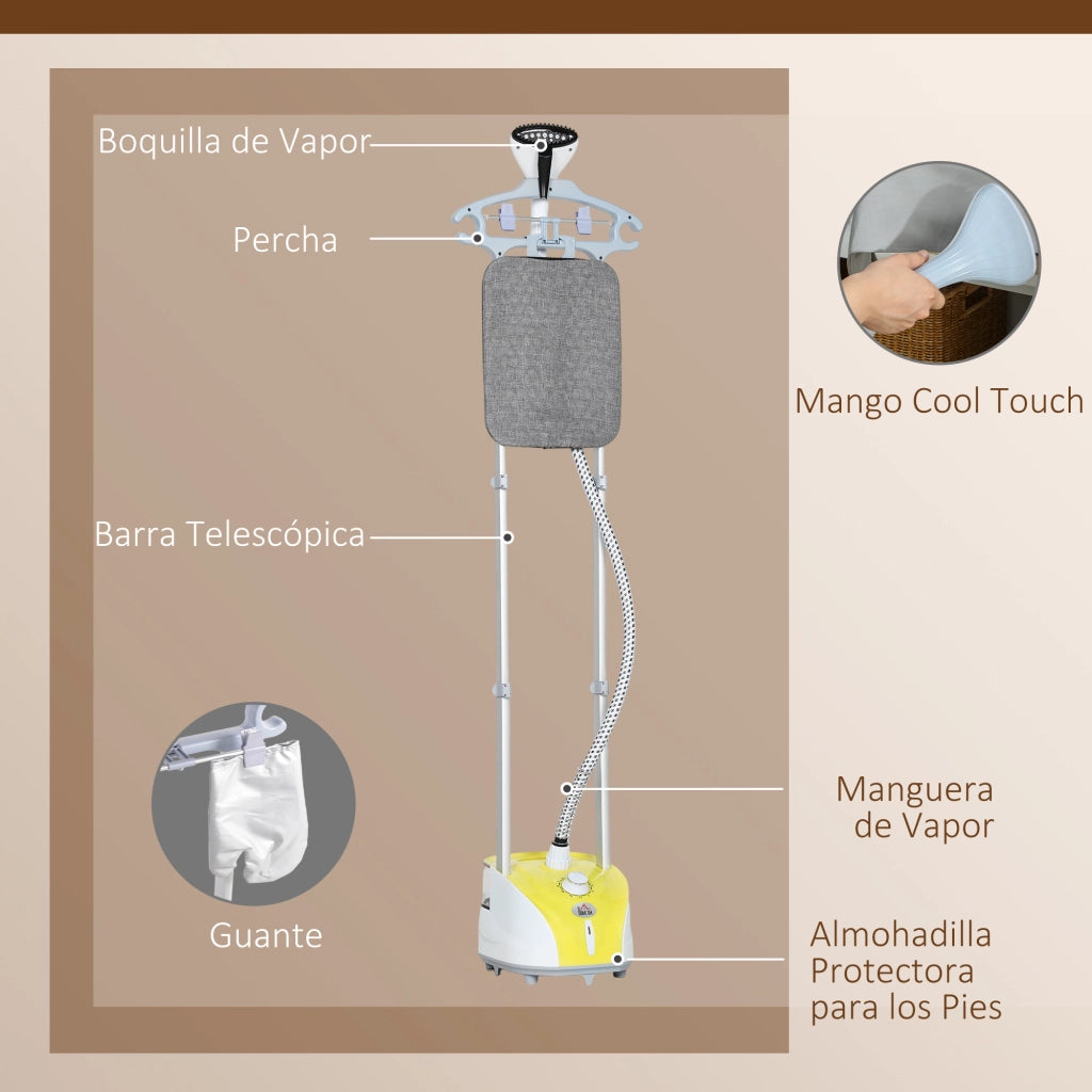 Ferro da Stiro a Vapore Verticale 1950W 2L ¨C zephmum ¨C Temperatura Regolabile 11 Livelli Telescopico Giallo