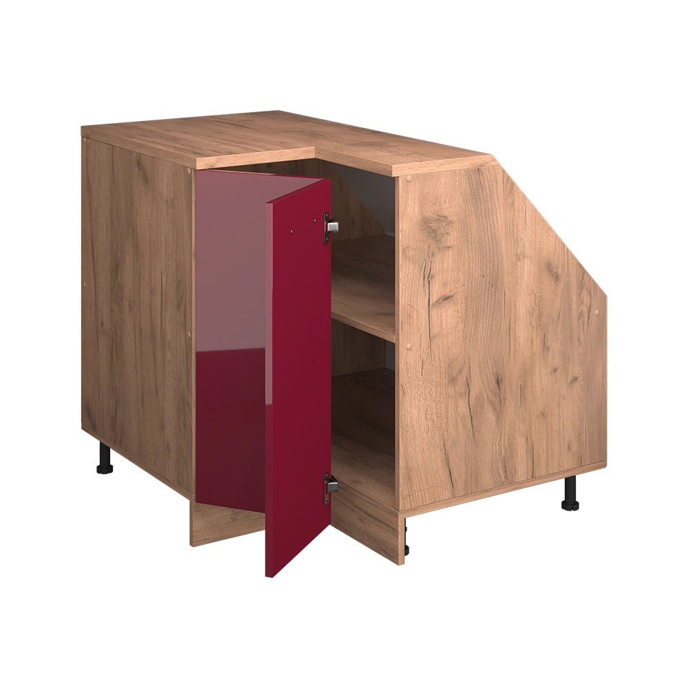 Mobile sottotetto Mobile angolare Rion Rosso lucido/Rovere dorato 75.6 x 83.8 cm con 1 porta, carcassa dell’armadio profondità 60 cm Vicco