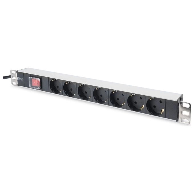 Digitus DN-95402 Ciabatta da Rack 19'' 1U 7 Prese Schuko Interruttore On Off 16A 4000W colore Nero