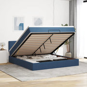 Struttura Letto Pouf con Materasso Blu 160x200 cm in Tessuto 3311476