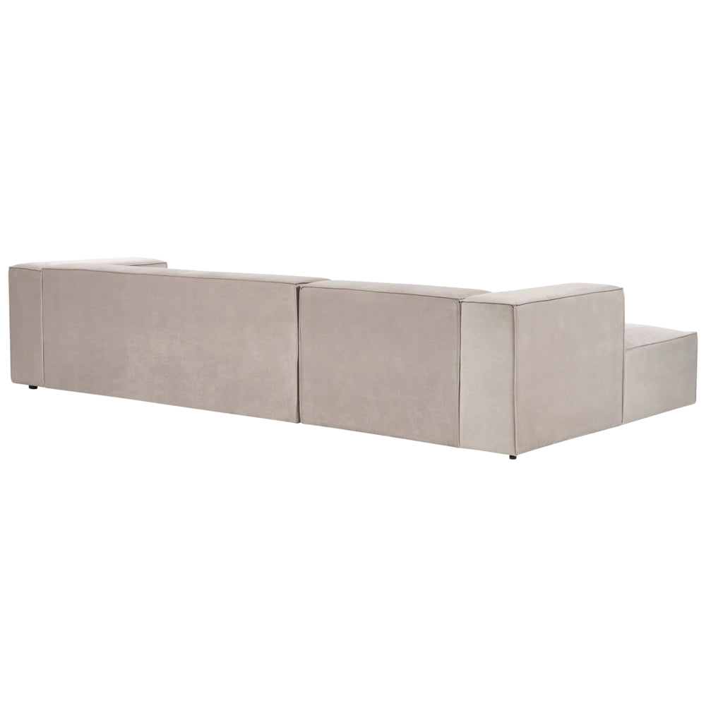 Divano angolare a 3 posti a destra in tessuto grigio talpa con braccioli imbottiti Stile minimalista