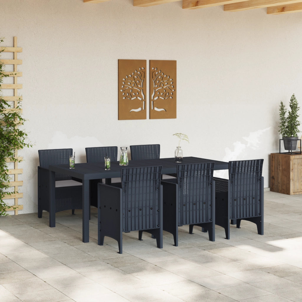 Set da pranzo da giardino 7 pezzi con cuscini in antracite polirattan