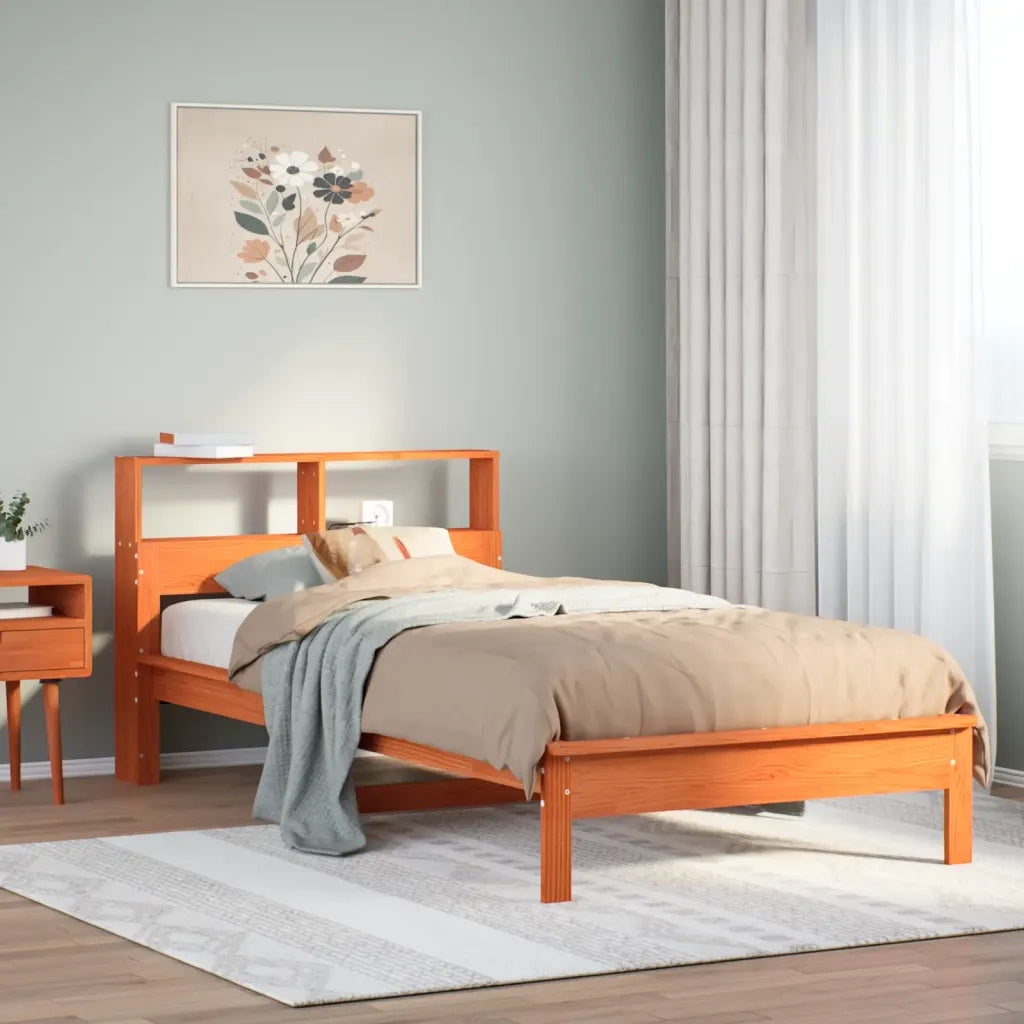 Letto singolo | Letto per adulti | Letto Libreria senza Materasso Marrone Cera 90x200 cm in Pino