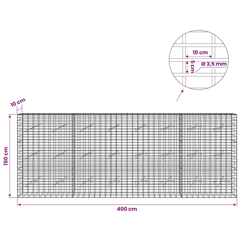 Gabione con Filo da 3,5 mm e Rete da 5x10 cm 400x10x150 cm 3462554