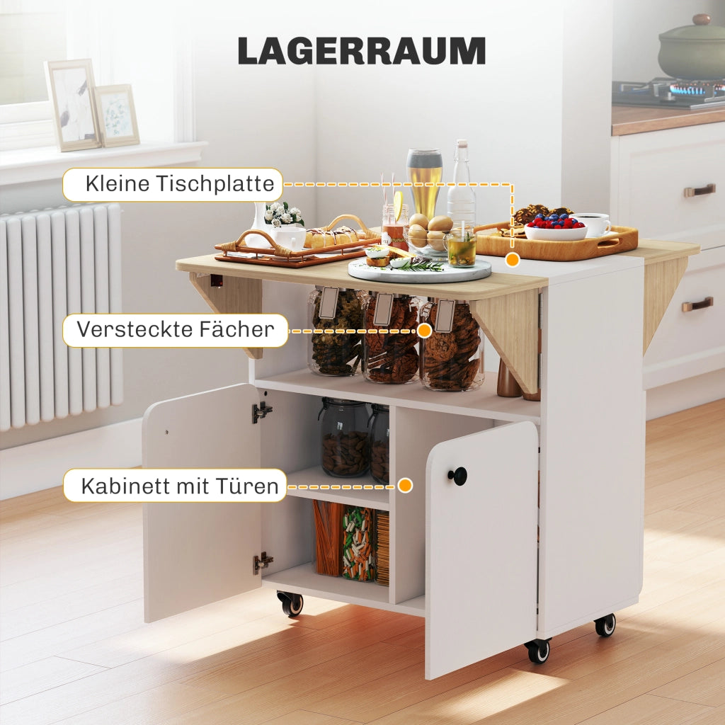 Tavolo allungabile con cassettiera ¨C Zephmum ¨C Bianco e legno naturale, 70x83x75 cm